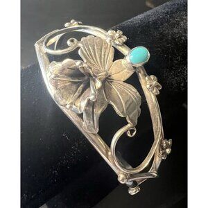 Vintage 1992 .925 Sterling Silver Carol Felley Orchid Cuff Bracelet